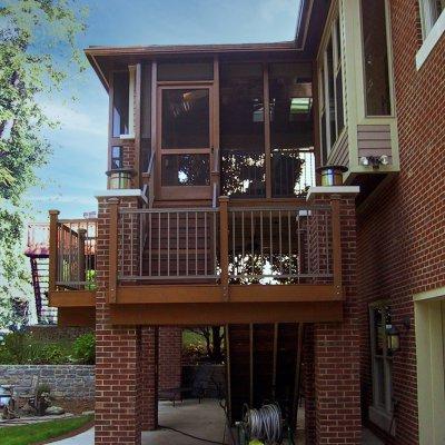 Side view cedar and brick screened porch Cincinnati Residential